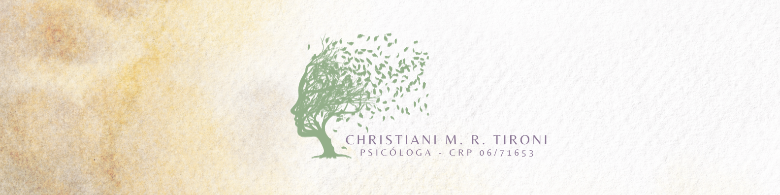 Logo com uma árvore representando a psicologia, acompanhada do nome 'Christiani M. R. Tironi', psicóloga, e o número de registro CRP 06/71653.